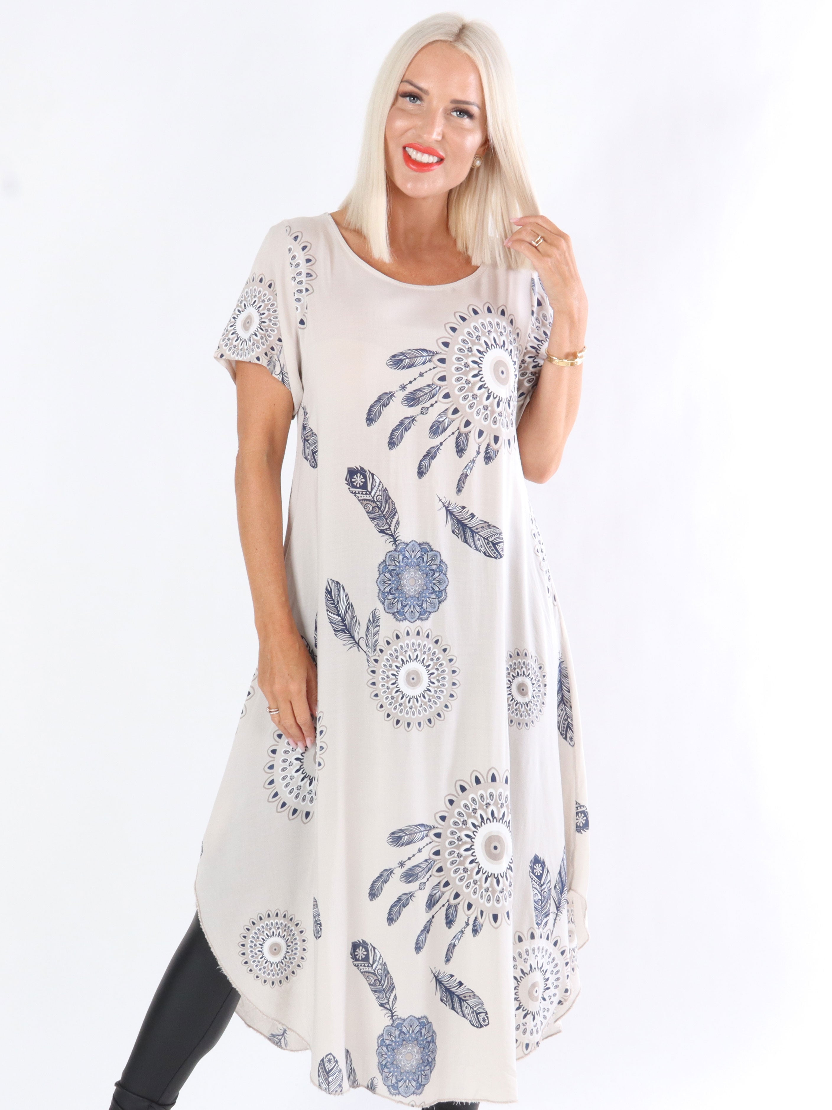 Felina - Kjole med fjermotiv og mønster